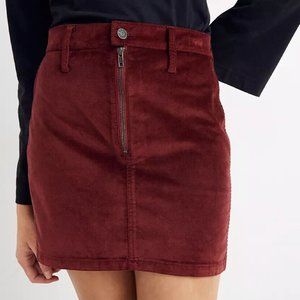 Madewell Stretch Velveteen Straight Zip Mini Skirt - Dark Cabernet - NWT - 27